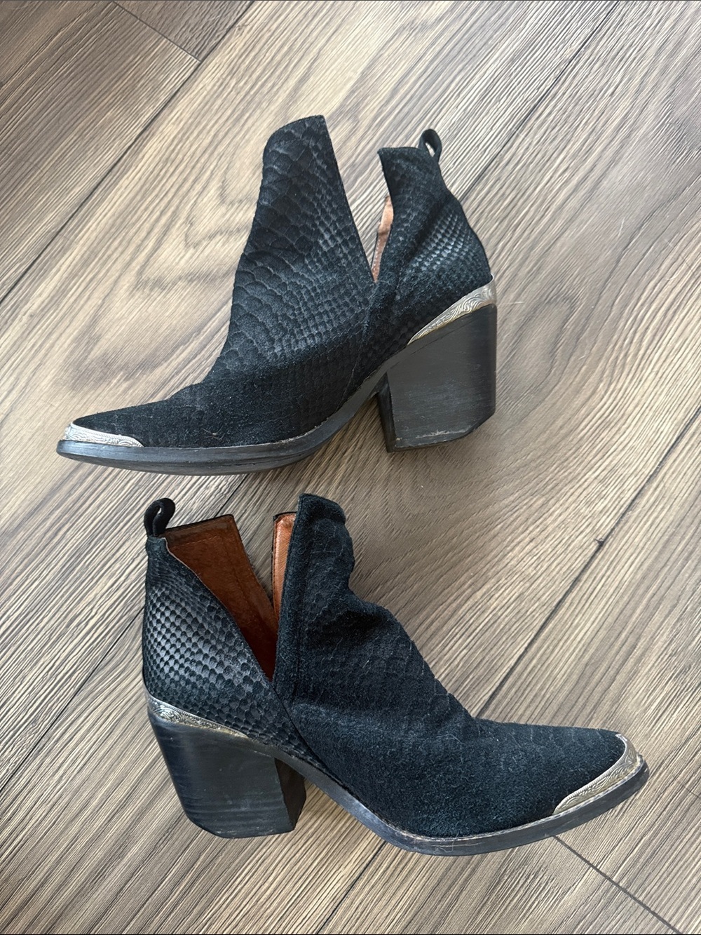 Jeffrey Campbell Western Ankle Boots Snakeskin Embossed Leather Metal Toe Cap - Picture 3 of 9